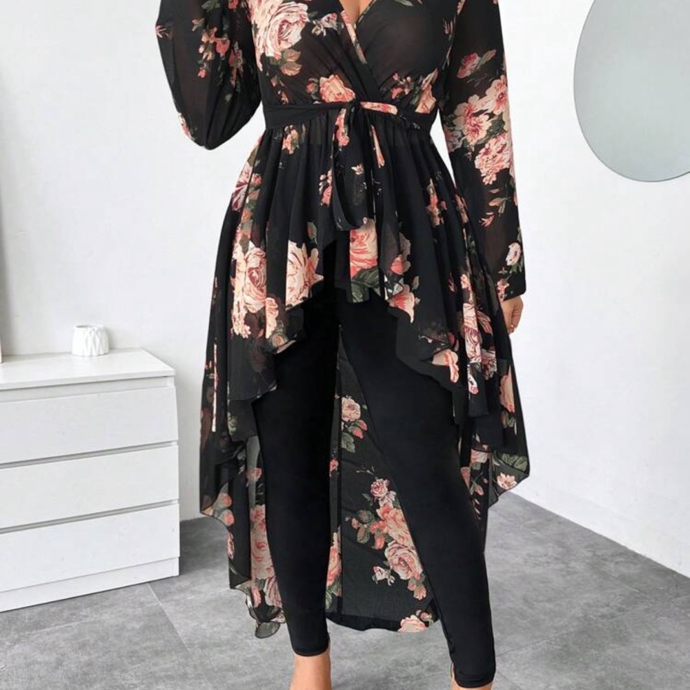 2pcs Set Elegant Black Background Large Floral Ch… - image 3